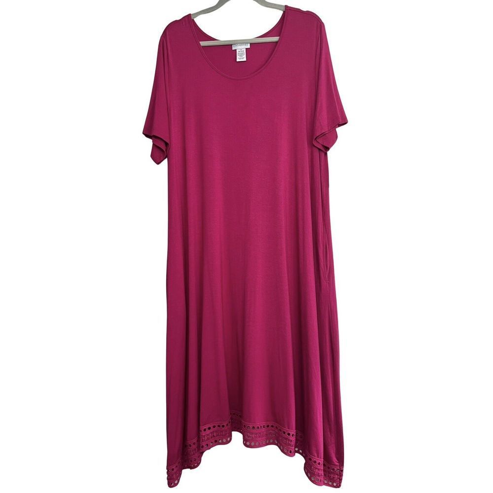 Catherines NWT Magenta Eyelet Trim Short Sleeve Dress Womens Plus Size 1X